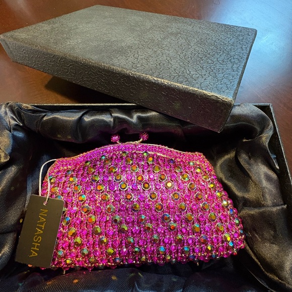 Natasha Couture Pink Rhinestone Evening Clutch